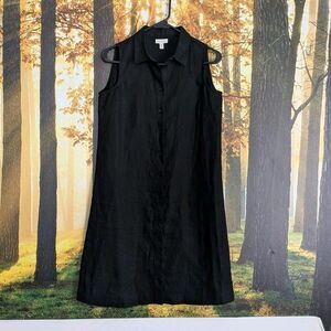 Garnet Hill 100% Linen Shirt Dress Women's Sz 0 Black Button Up Collar Casual